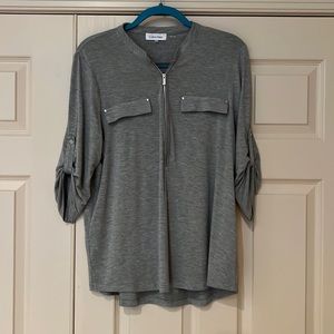 Gently worn, size large, Calvin Klein 3/4 length gray top